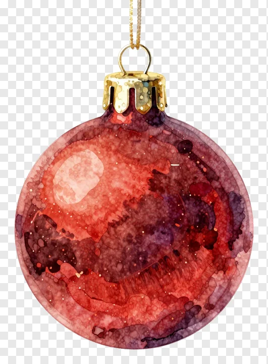 A red watercolor Christmas ornament with a gold cap.