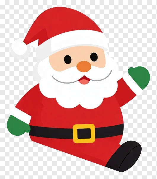 Santa Claus running with green mittens.
