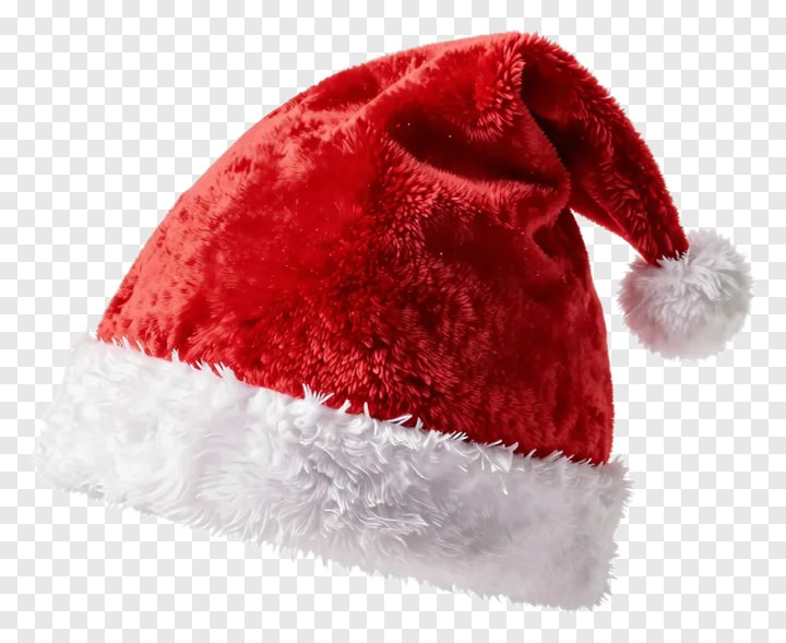 A red velvet Santa hat with white trim and pom-pom.