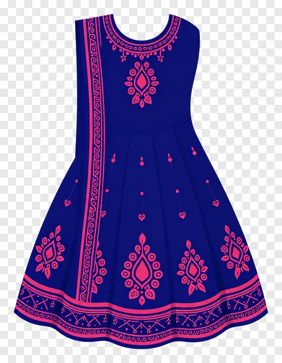 A navy blue dress with pink phulkari embroidery.