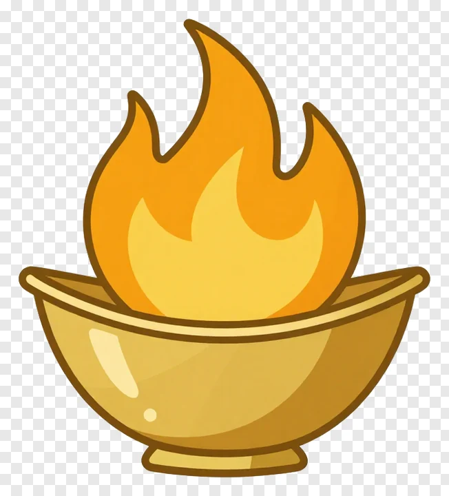 A brass diya with a single curved flame.