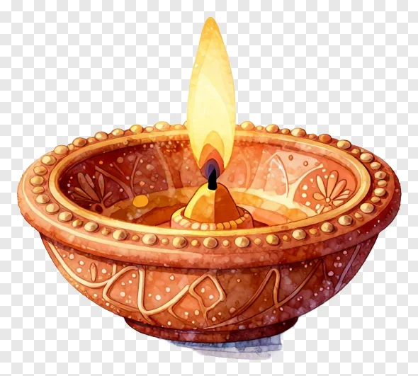 A lit oil lamp for Diwali festival.