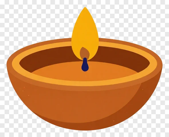 A cartoon diya with an orange flame.