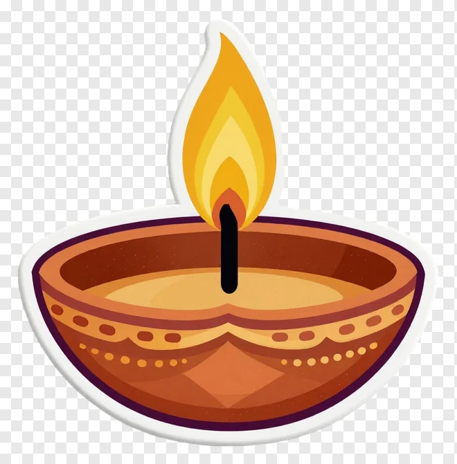 A cartoon diya with a single flame.