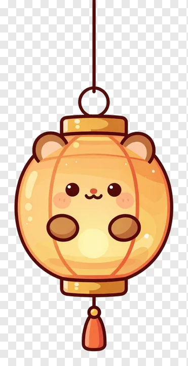 A cute bear-faced diwali lantern hanging with a tassel.