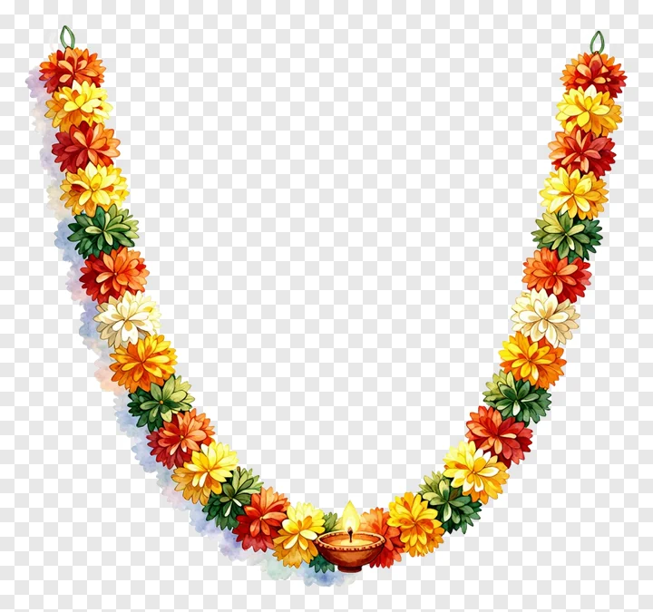 Diwali garland with a central oil lamp
