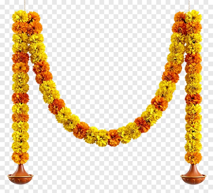 Diwali garland with terracotta bowls at ends.