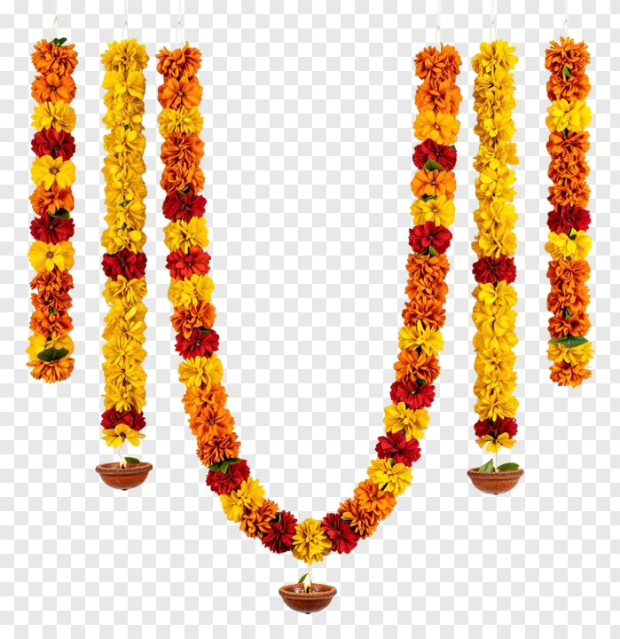 U-shaped diwali garland with hanging oil lamps.