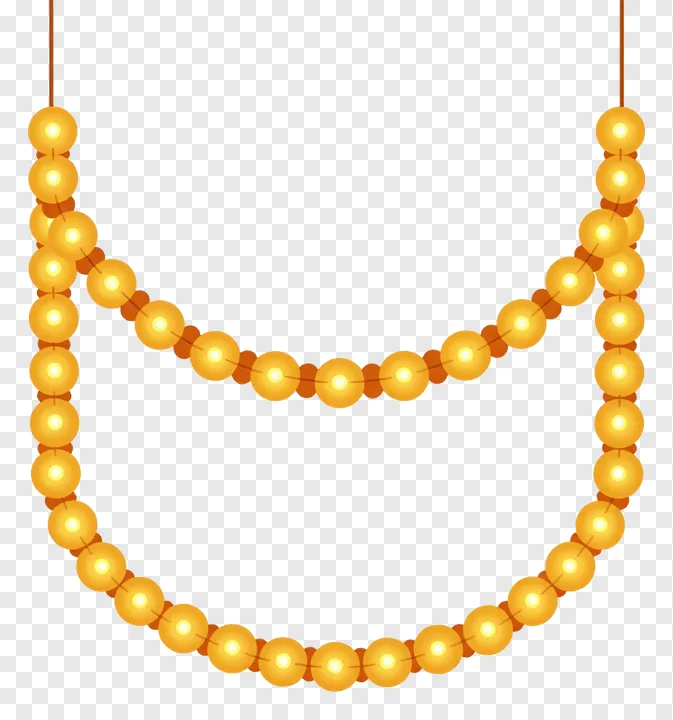 U-shaped golden Diwali garland with glowing beads.