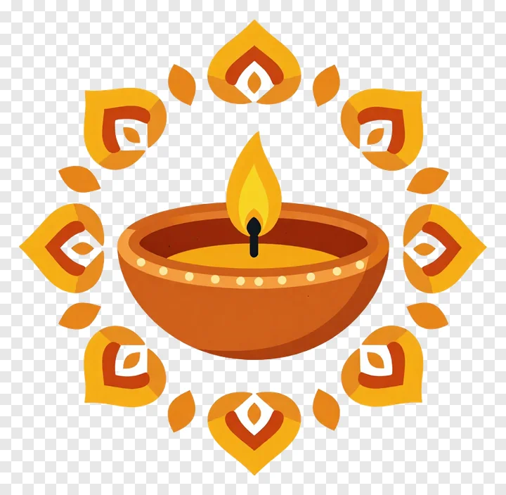 A diya surrounded by nine candles.
