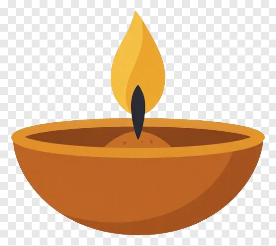 A diya lamp with a single orange flame.