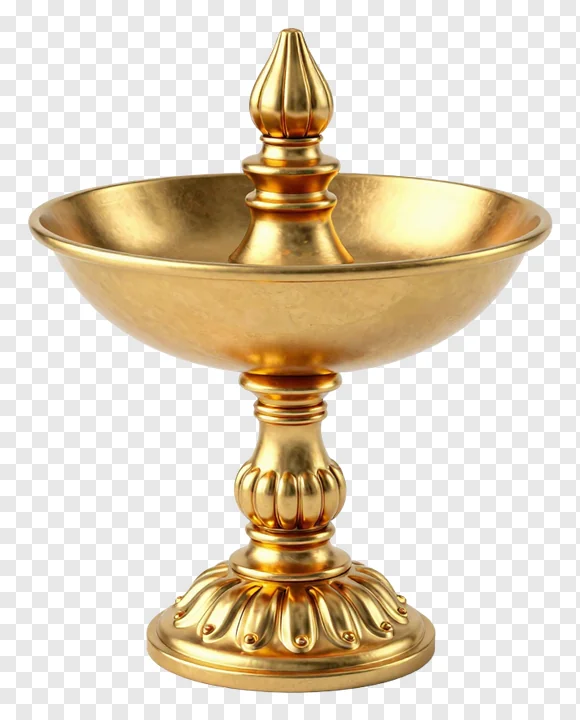 Golden ceremonial kalash for Lakshmi puja.