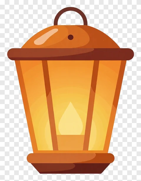 An orange glass Diwali lantern with a glowing light inside.