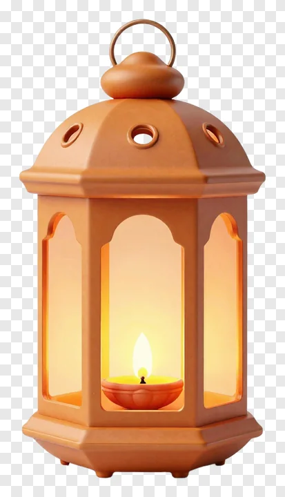 A terracotta diwali lantern with a dome and glowing light.