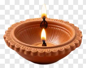 A terracotta oil lamp with two flames.