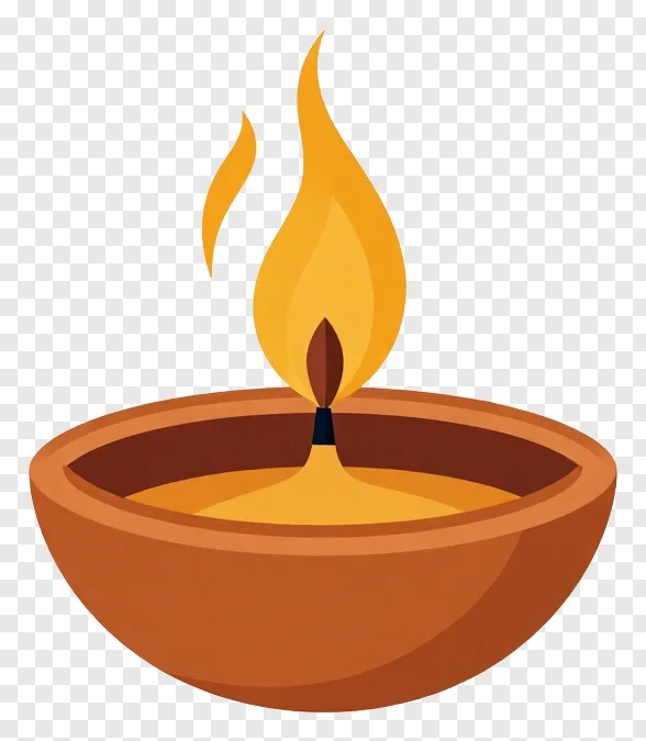 A terracotta diya with two flames.