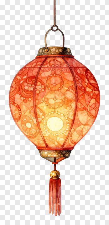 A watercolor-style Diwali lantern hanging with a tassel.