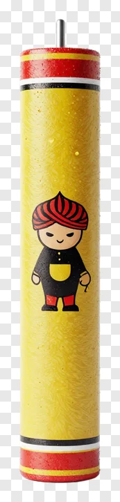 Yellow Diwali firecracker rocket with cartoon character