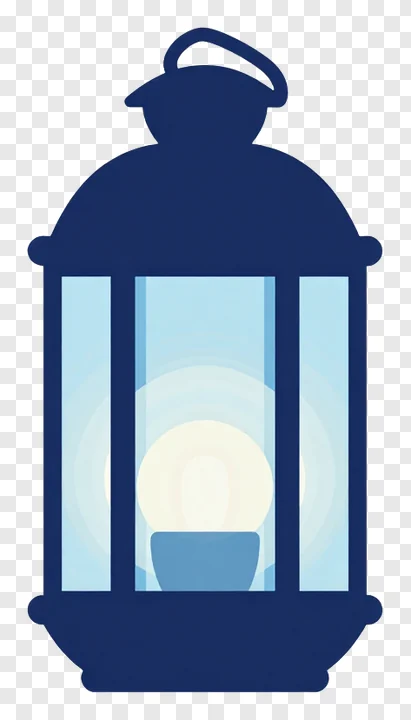 A blue ornate lantern with glass panels.