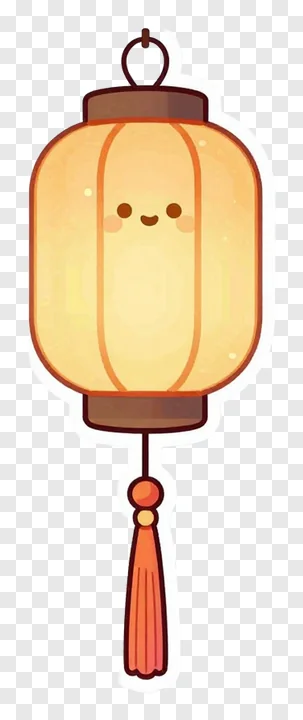 A smiling lantern with a tassel hanging below.