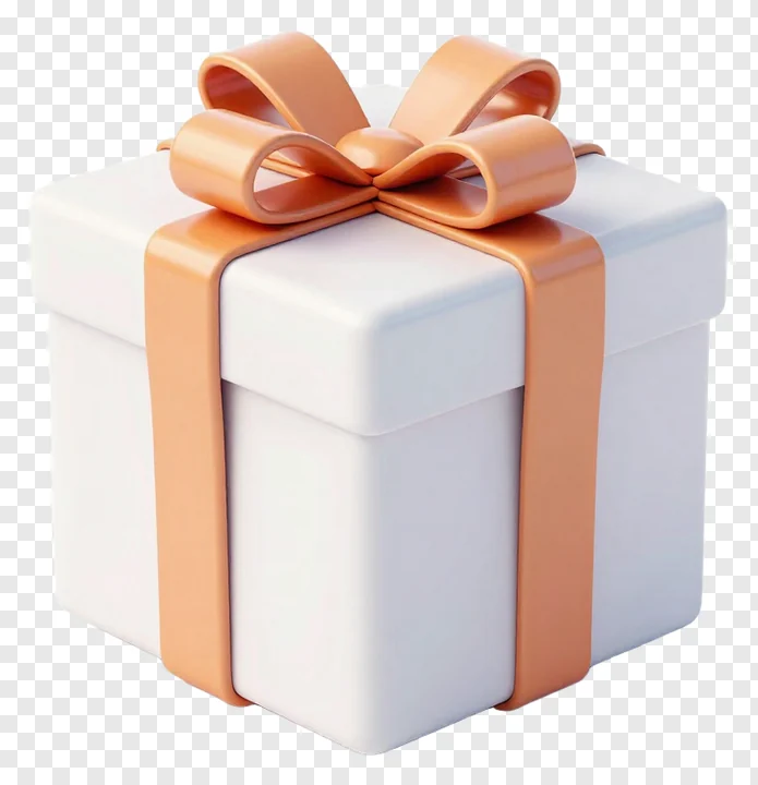 A white gift box with a copper bow.