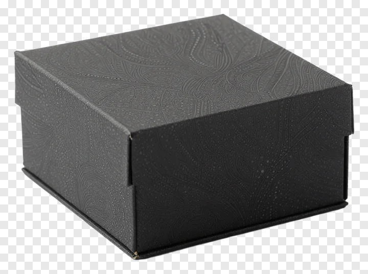 Black gift box with textured paisley design.