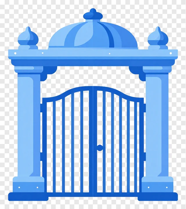 A blue mandap gate with a domed roof.