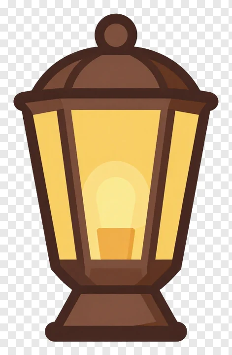 A brown lantern emitting a warm glow.