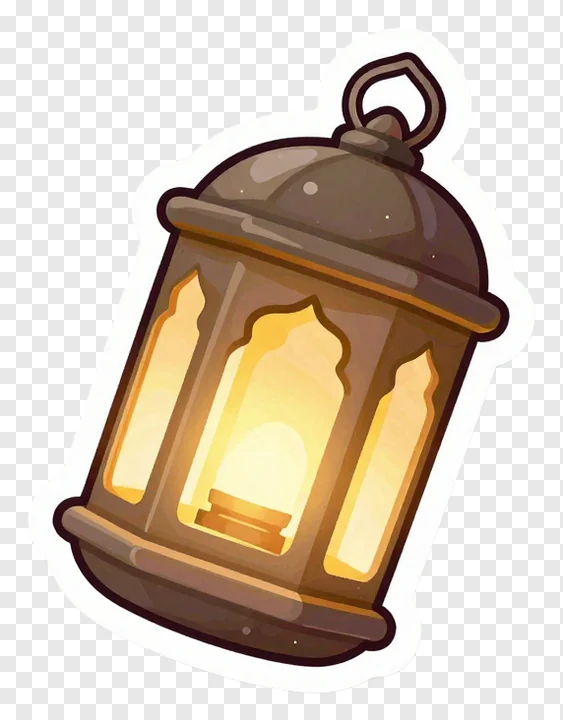 A cartoon-style Ramadan lantern fanoos with a glowing light.