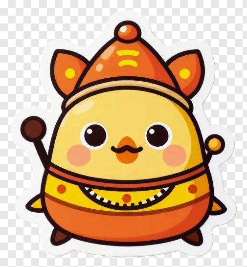 A cute cartoon character in orange festival attire.