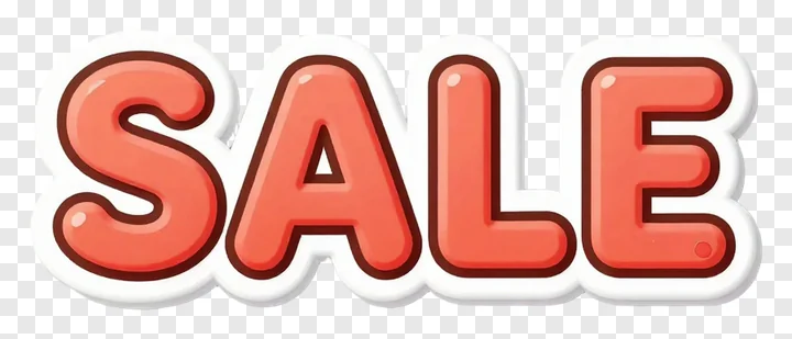 Sale banner with 3D bubble-style orange letters.