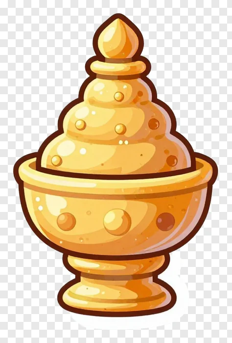 Golden Chhath Puja kalash with tiered dome lid.