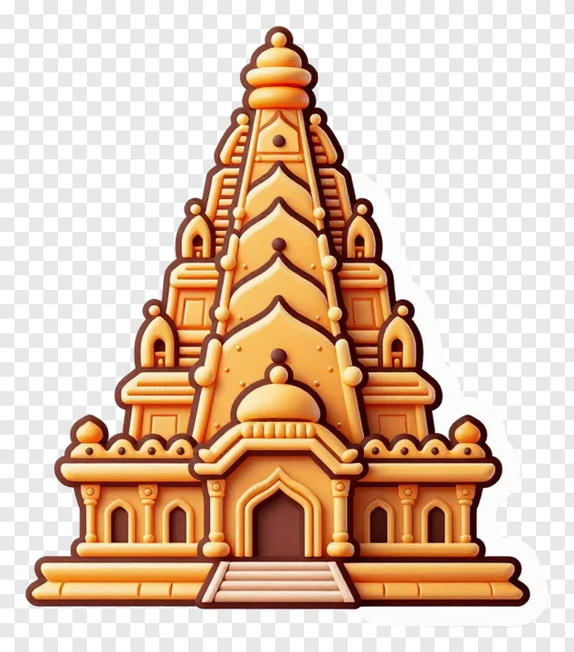 Golden temple-style pandal with tiered spires.