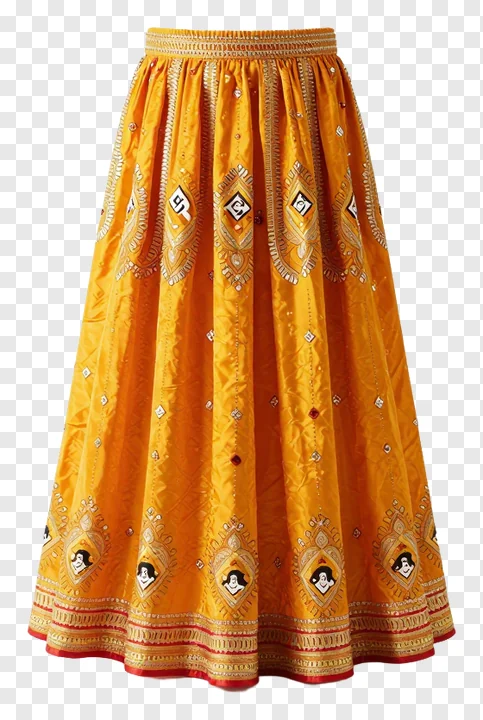 A golden embroidered festival skirt.