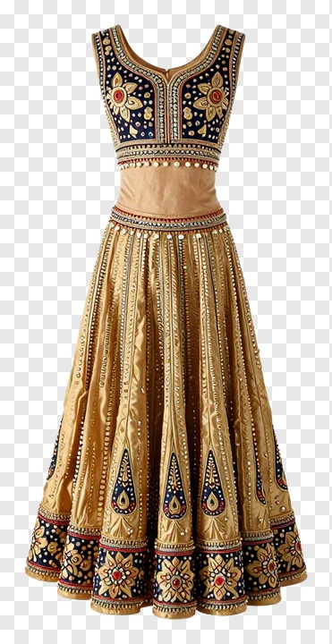 A golden embroidered lehenga for a garba dancer.