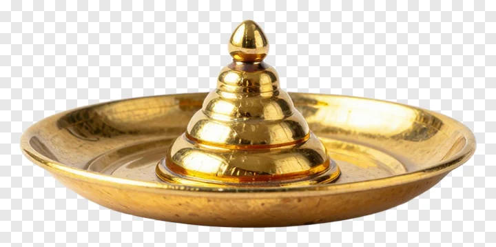 A golden tilak thali with a pyramid-shaped top.