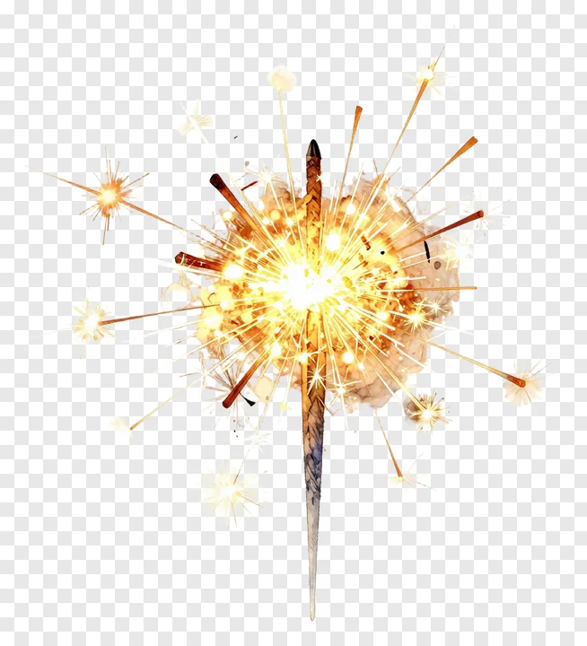 A golden sparkler firecracker emitting bright sparks.
