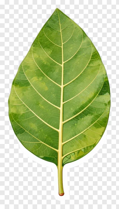 A green mango leaf with visible veins.