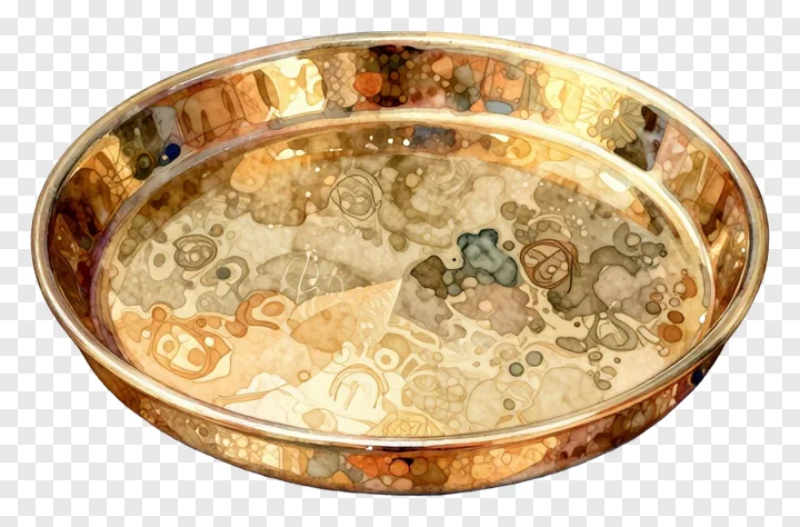 A decorative marbled Durga Puja thali with abstract patterns.
