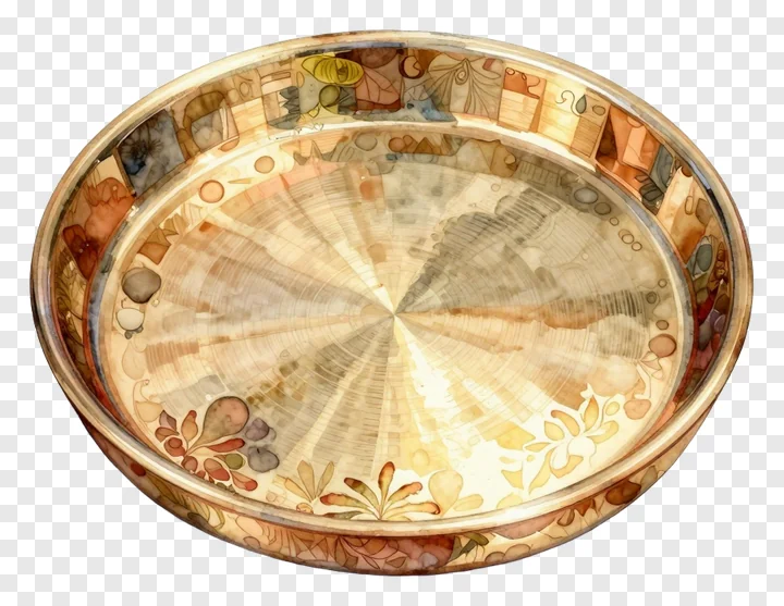 A marbled Durga Puja thali with floral designs on the rim.