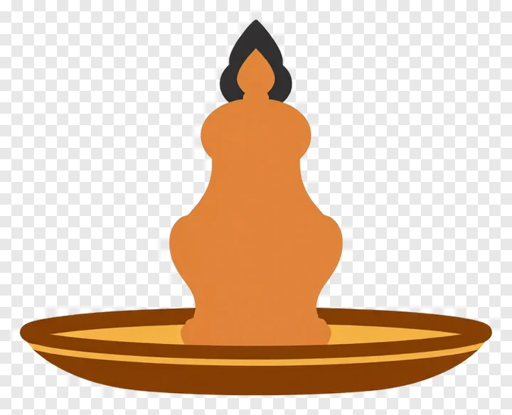 An orange candle in a brown thali.