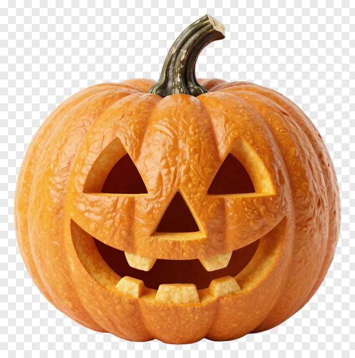 A carved jack-o-lantern pumpkin with a glossy finish.