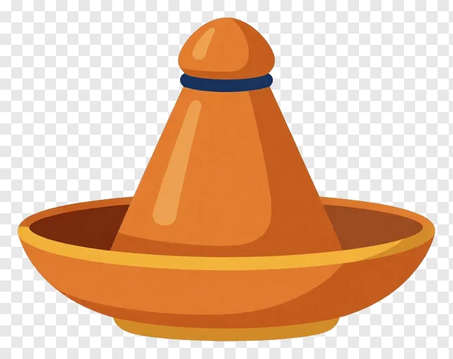 An orange cone-shaped tilak thali with a blue band.