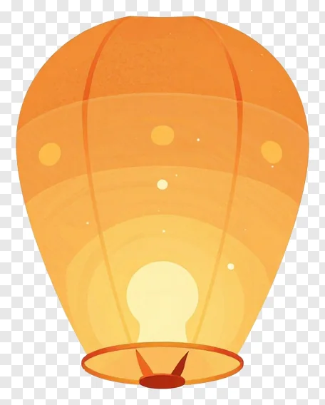 An orange paper sky lantern with a lit candle inside.