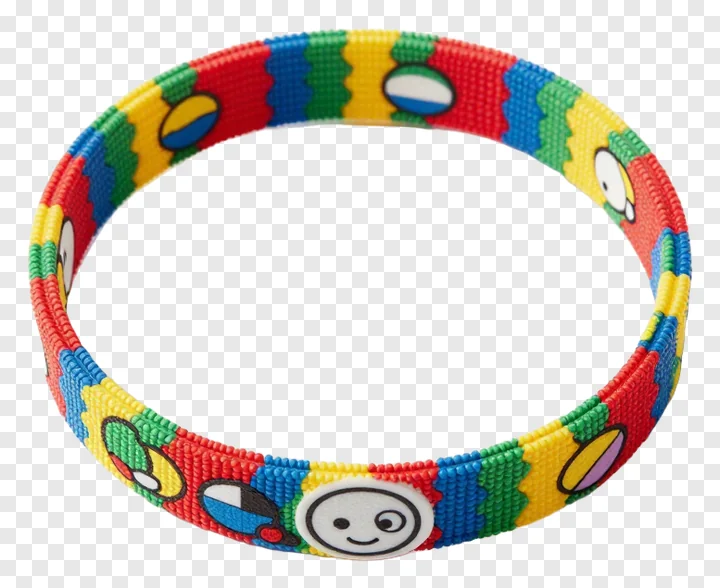 Colorful beaded wristband with cartoon faces.