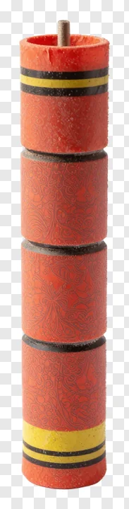 A red firecracker with black and yellow bands, stacked vertically.