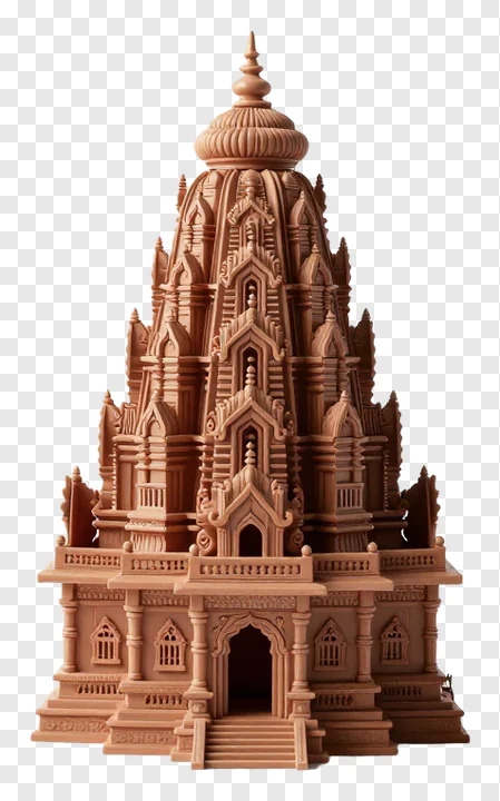 Terracotta-colored Durga Pandal model with ornate details.