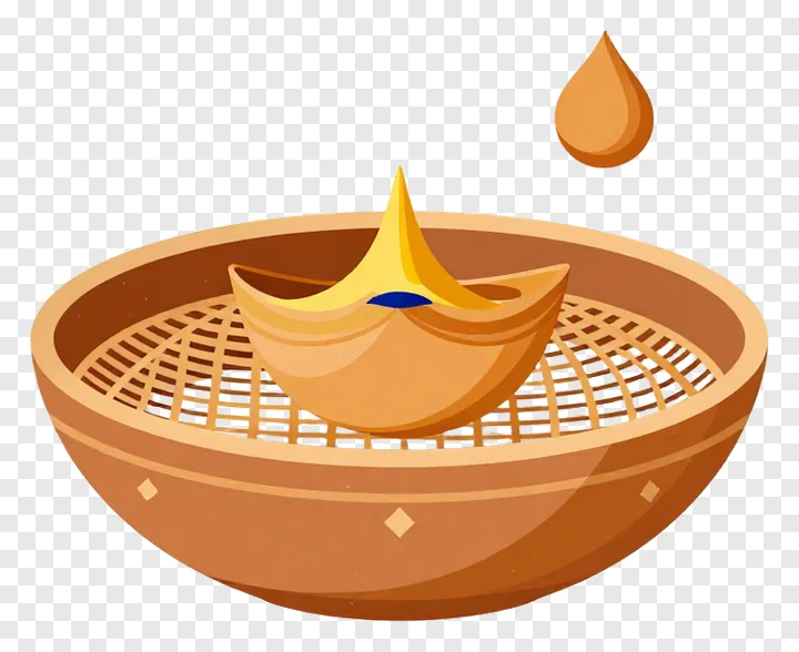 A terracotta sieve with a lit diya and a falling oil drop.