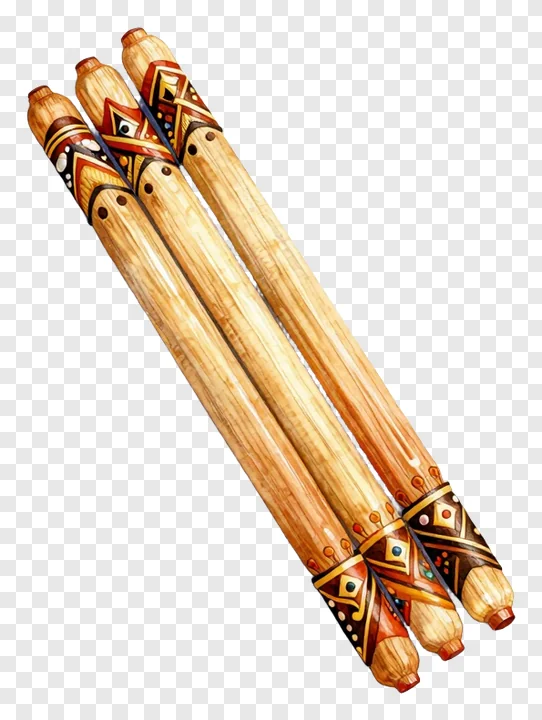Three decorated dandiya sticks arranged diagonally.