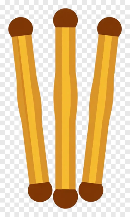 Three upright dandiya sticks with brown caps.